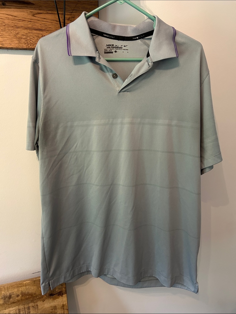 Nike Golf Men’s Light Gray Polo with Purple Collar Trim